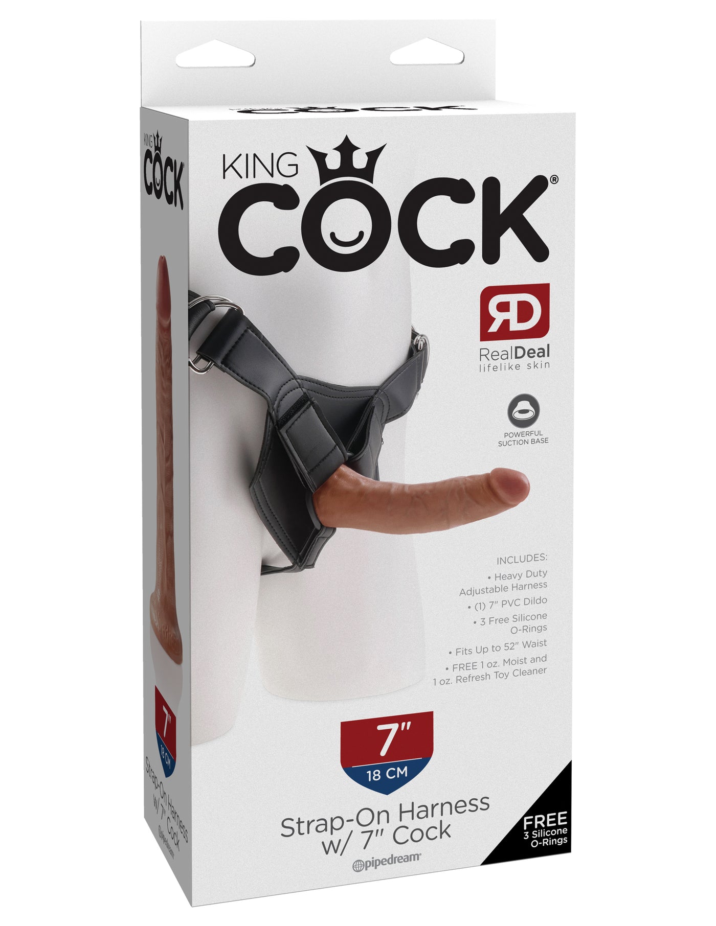 King Cock Strap on Harness with 7" Cock - Tan