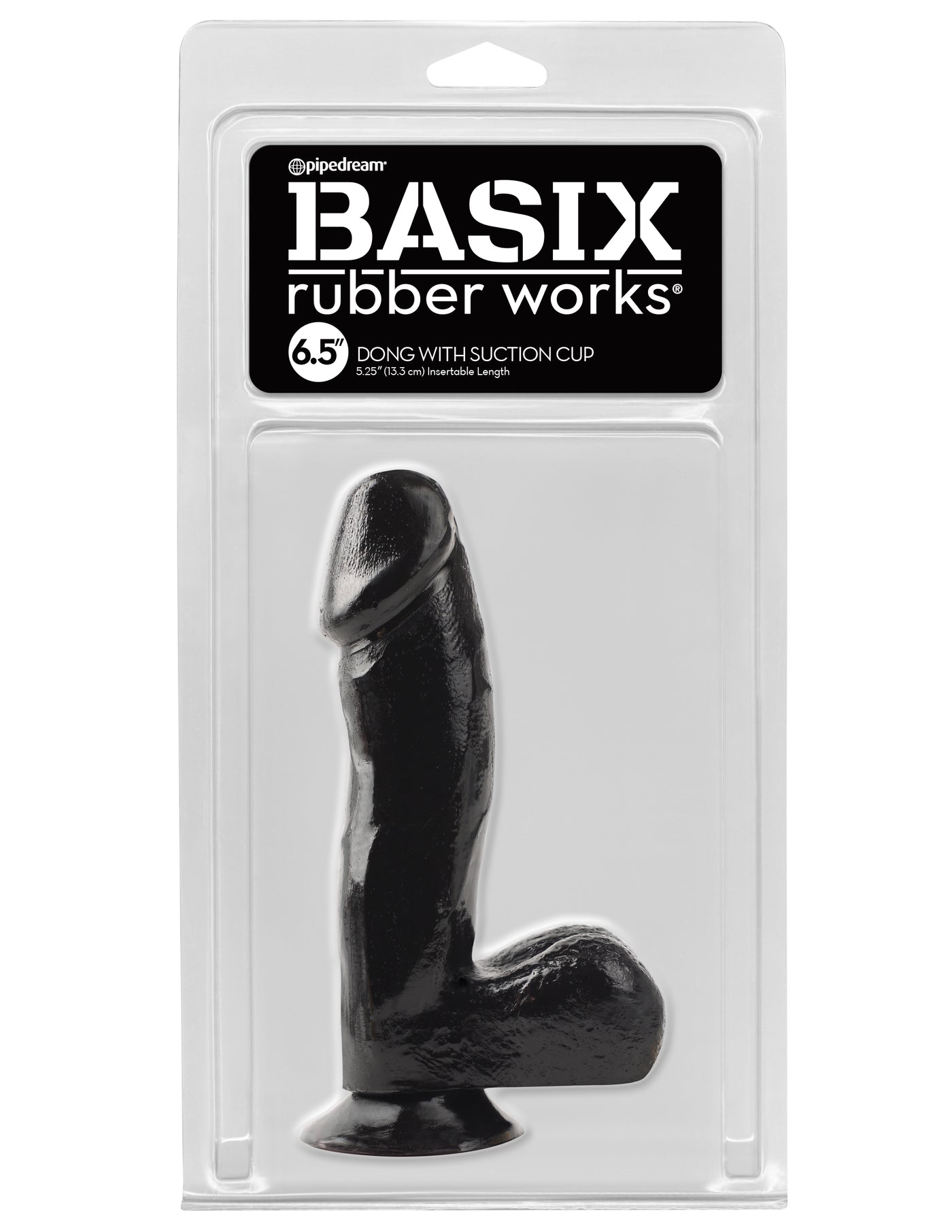 Basix Rubber Works 6.5" Dong with Suction Cup - Black