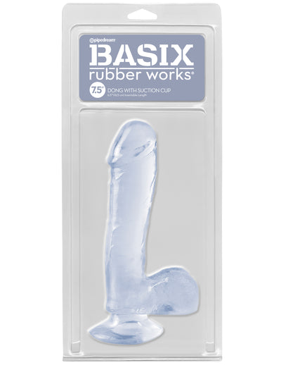 Basix Rubber Works 7.5" Dong with Suction Cup - Clear