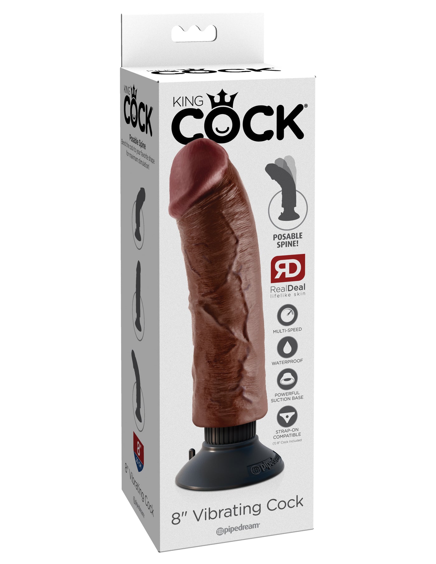 King Cock 8" Vibrating Cock - Brown