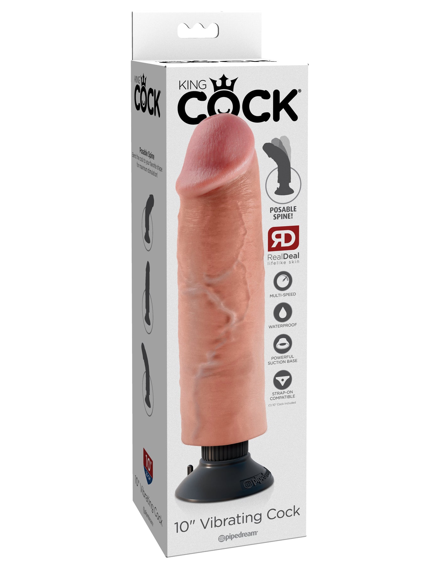 King Cock 10" Vibrating Cock - Light