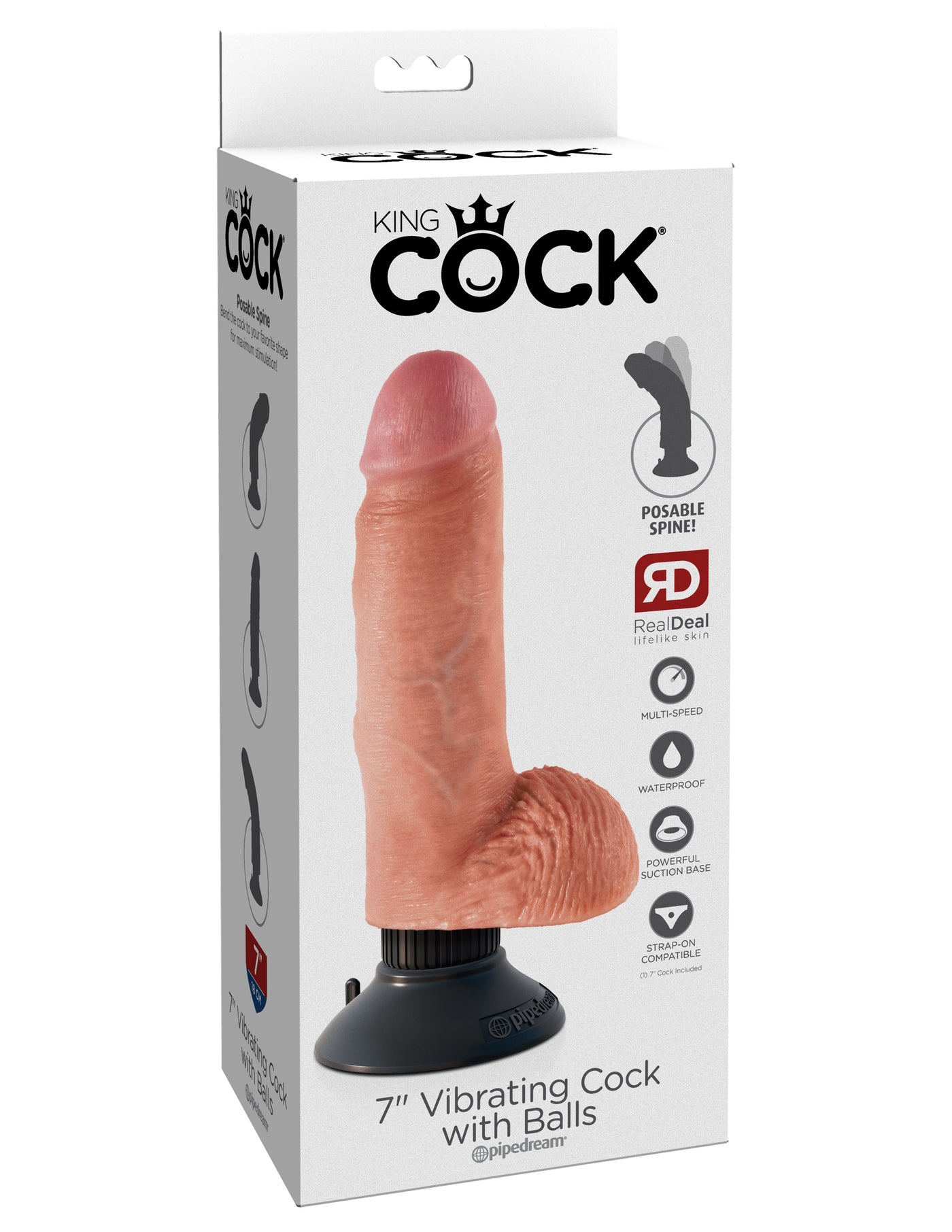 King Cock 7" Vibrating Cock with Balls - Light