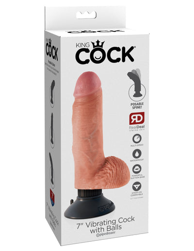 King Cock 7" Vibrating Cock with Balls - Light