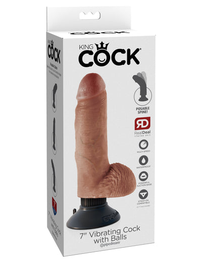 King Cock 7" Vibrating Cock with Balls - Tan