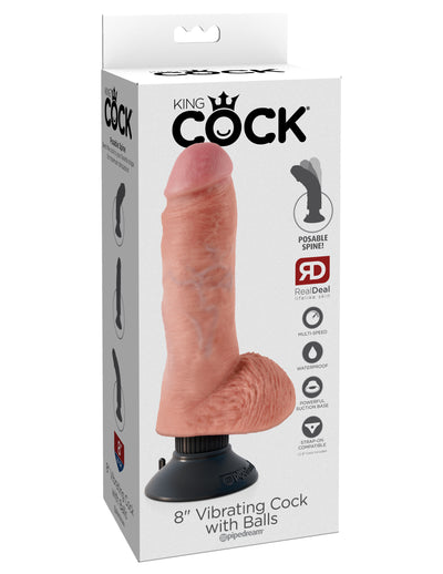 King Cock 8" Vibrating Cock with Balls - Light