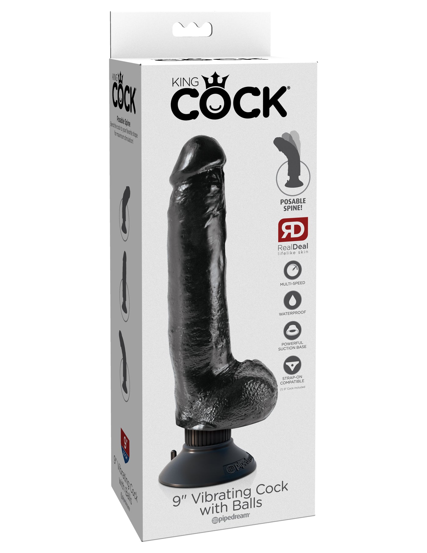 King Cock 9" Vibrating Cock with Balls - Black