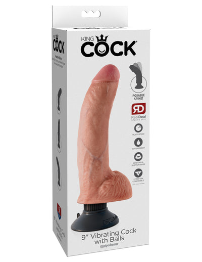 King Cock 9" Vibrating Cock with Balls - Light