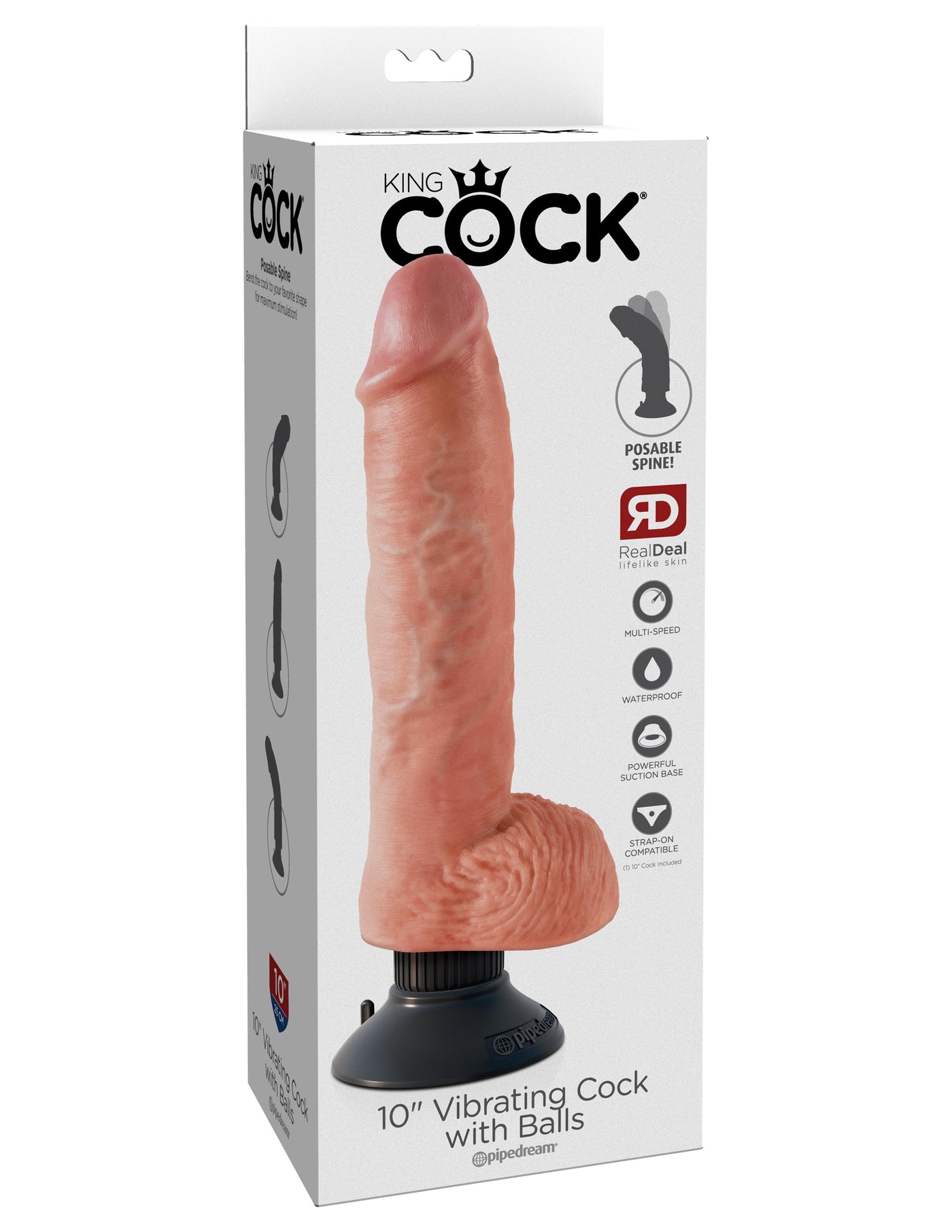 King Cock 10" Vibrating Cock with Balls - Light