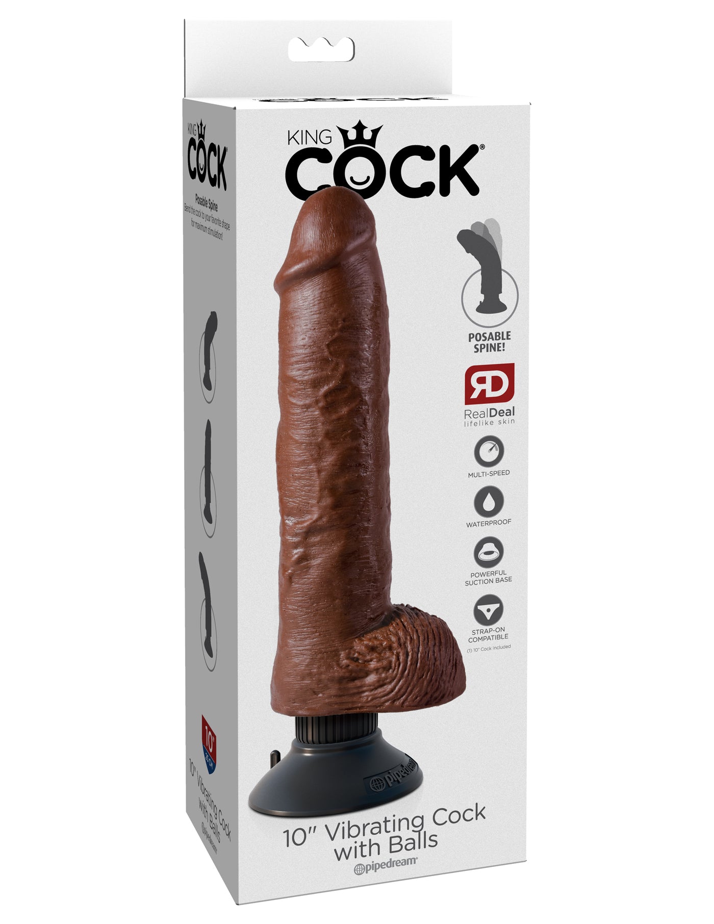 King Cock 10" Vibrating Cock with Balls - Brown