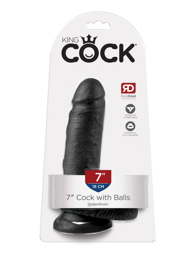 King Cock 7" Cock with Balls - Black