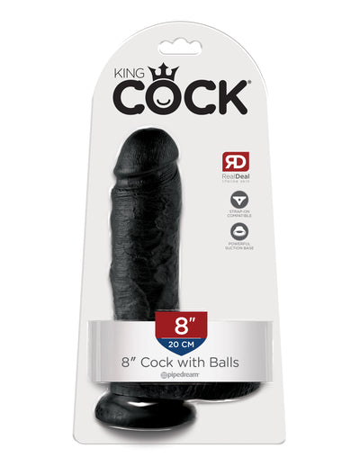 King Cock 8" Cock with Balls - Black