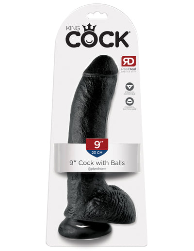 King Cock 9" Cock with Balls - Black