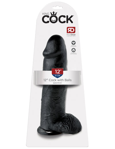 King Cock 12" Cock with Balls - Black