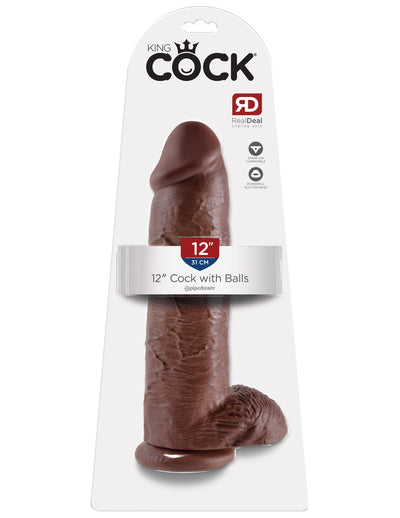 King Cock 12" Cock with Balls - Brown