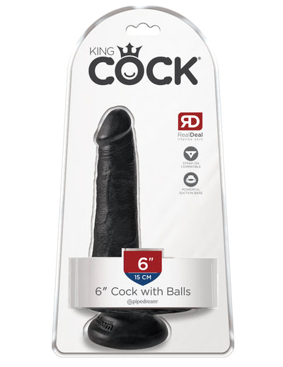 King Cock 6" Cock with Balls - Black