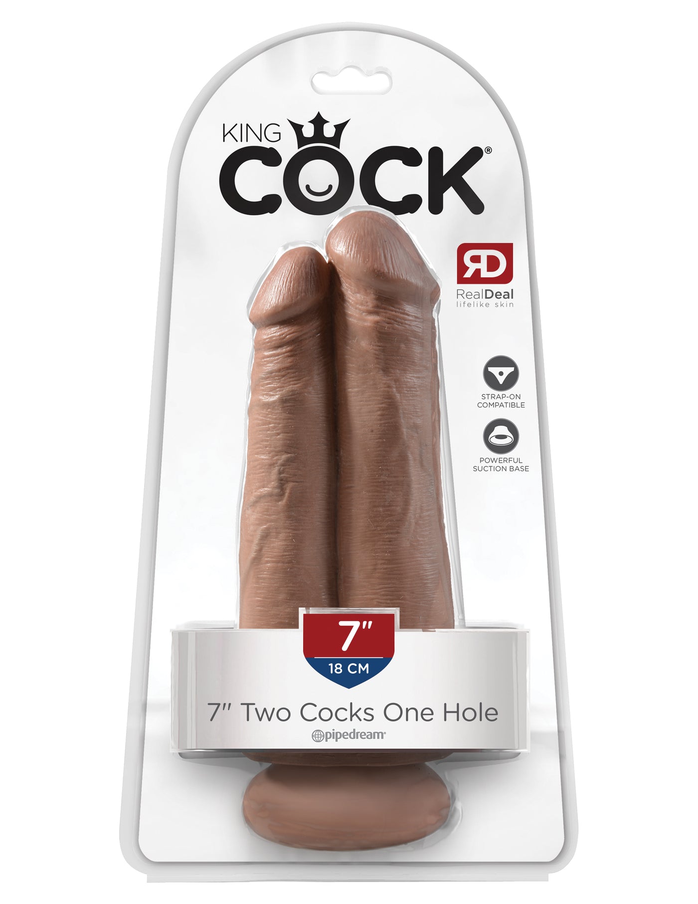 King Cock 7" Two Cocks One Hole - Tan