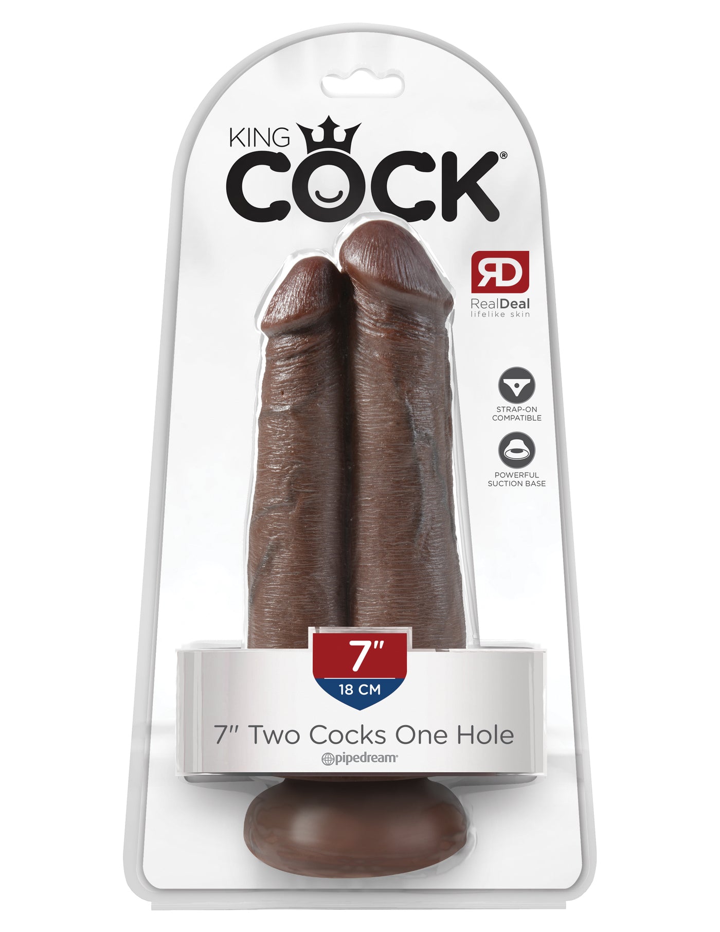 King Cock 7" Two Cocks One Hole - Brown