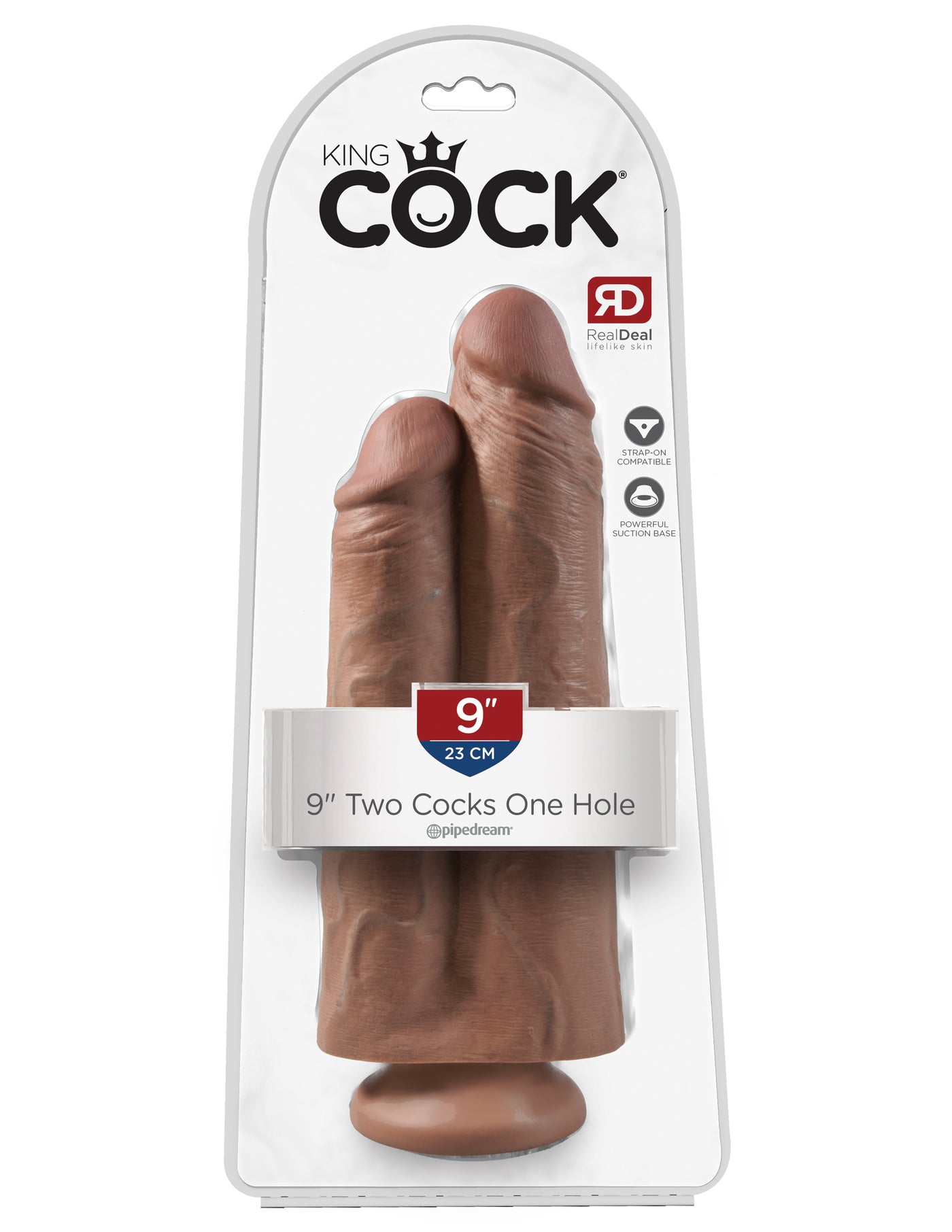 King Cock 9" Two Cocks One Hole - Tan