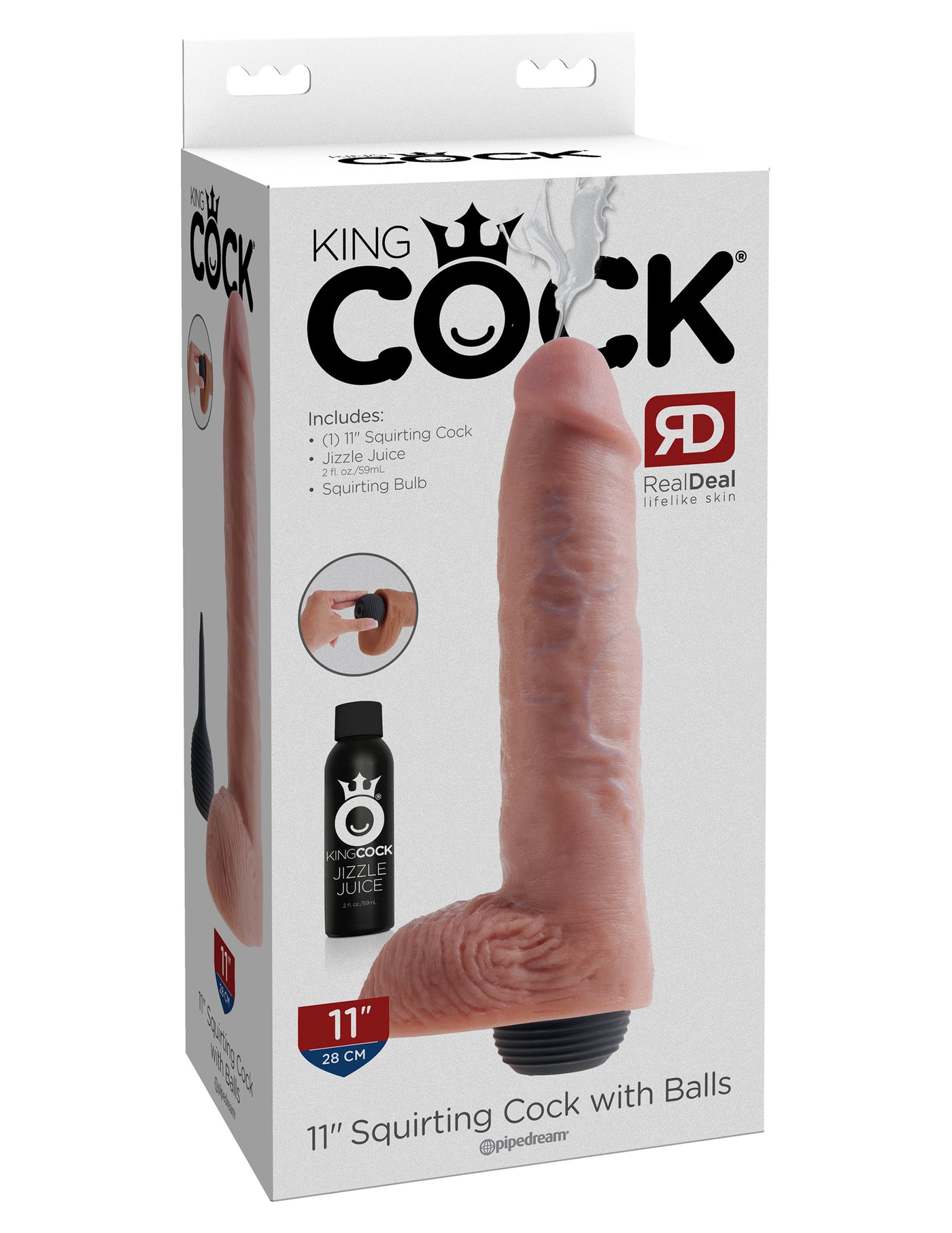 King Cock 11" Squirting Cock with Balls - Light