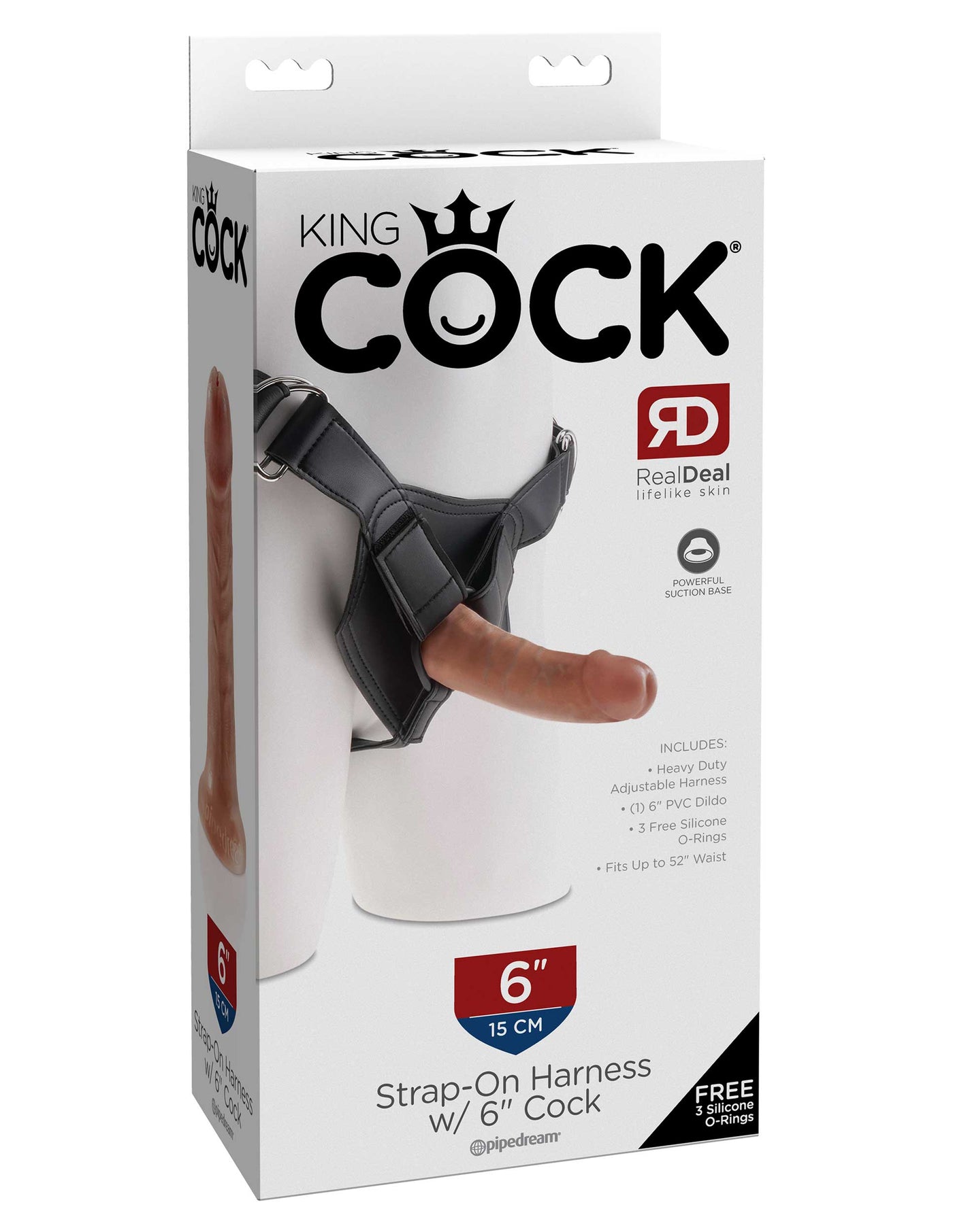 King Cock Strap on Harness with 6" Cock - Tan