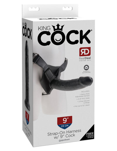 King Cock Strap on Harness with 9" Cock - Black