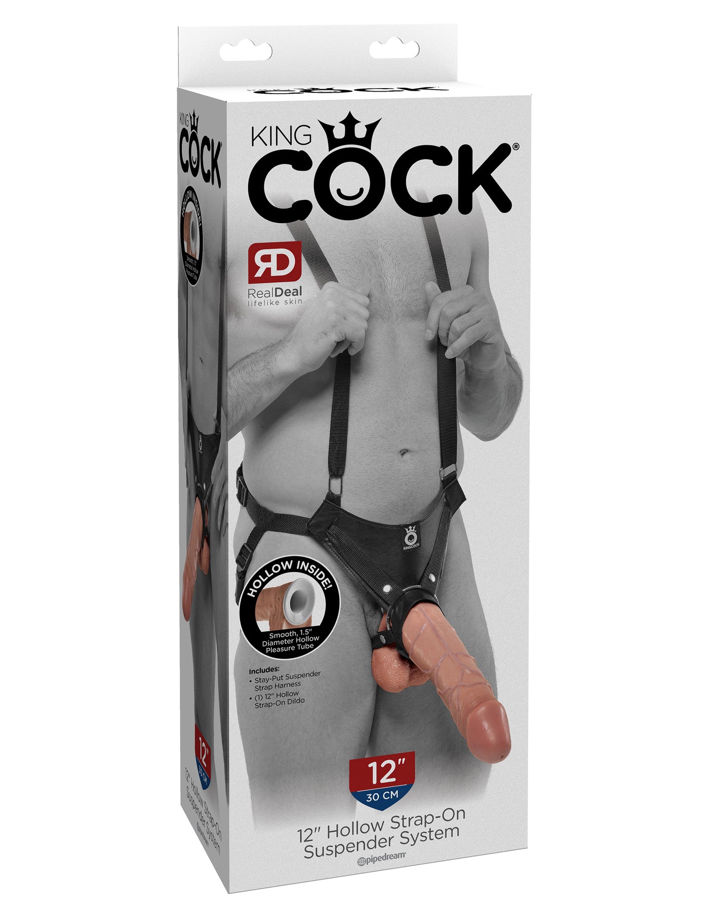 King Cock 12" Hollow Strap On Suspender System