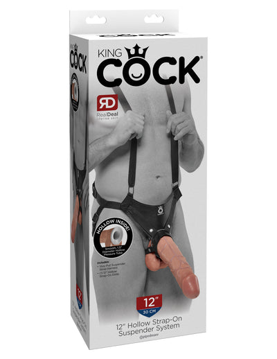 King Cock 12" Hollow Strap On Suspender System