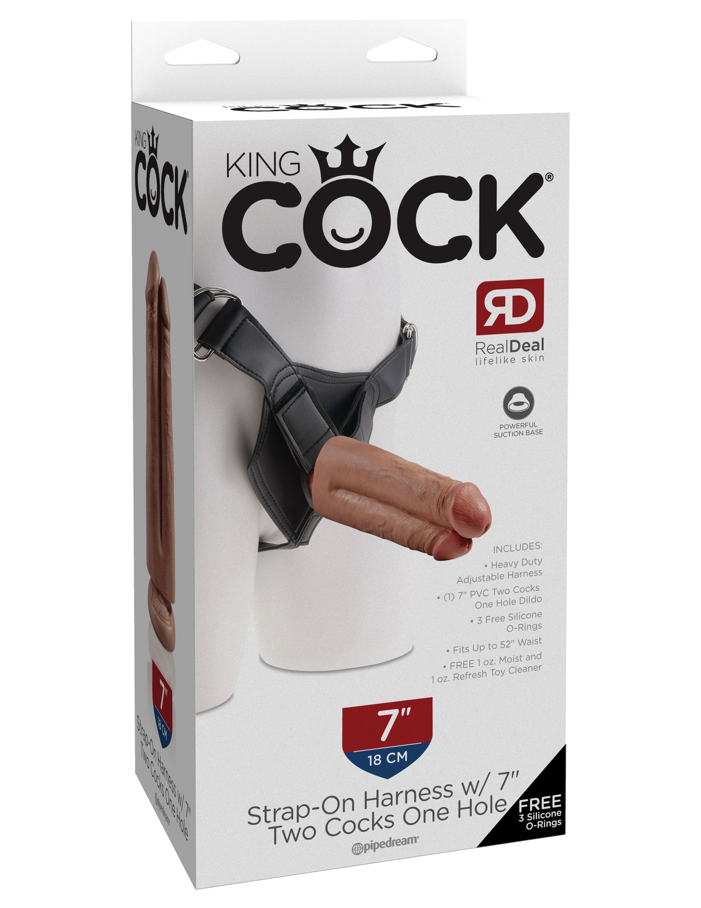 King Cock Strap On Harness with 7" Two Cocks One Hole