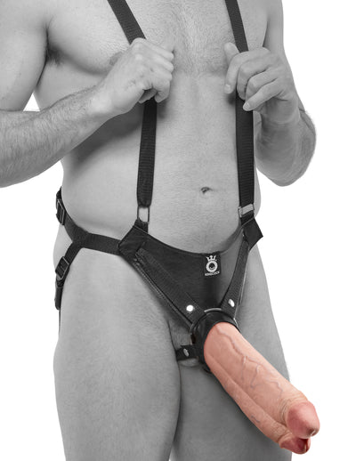 King Cock 11" Two Cocks One Hole Hollow Strap on Suspender System - Light/Black