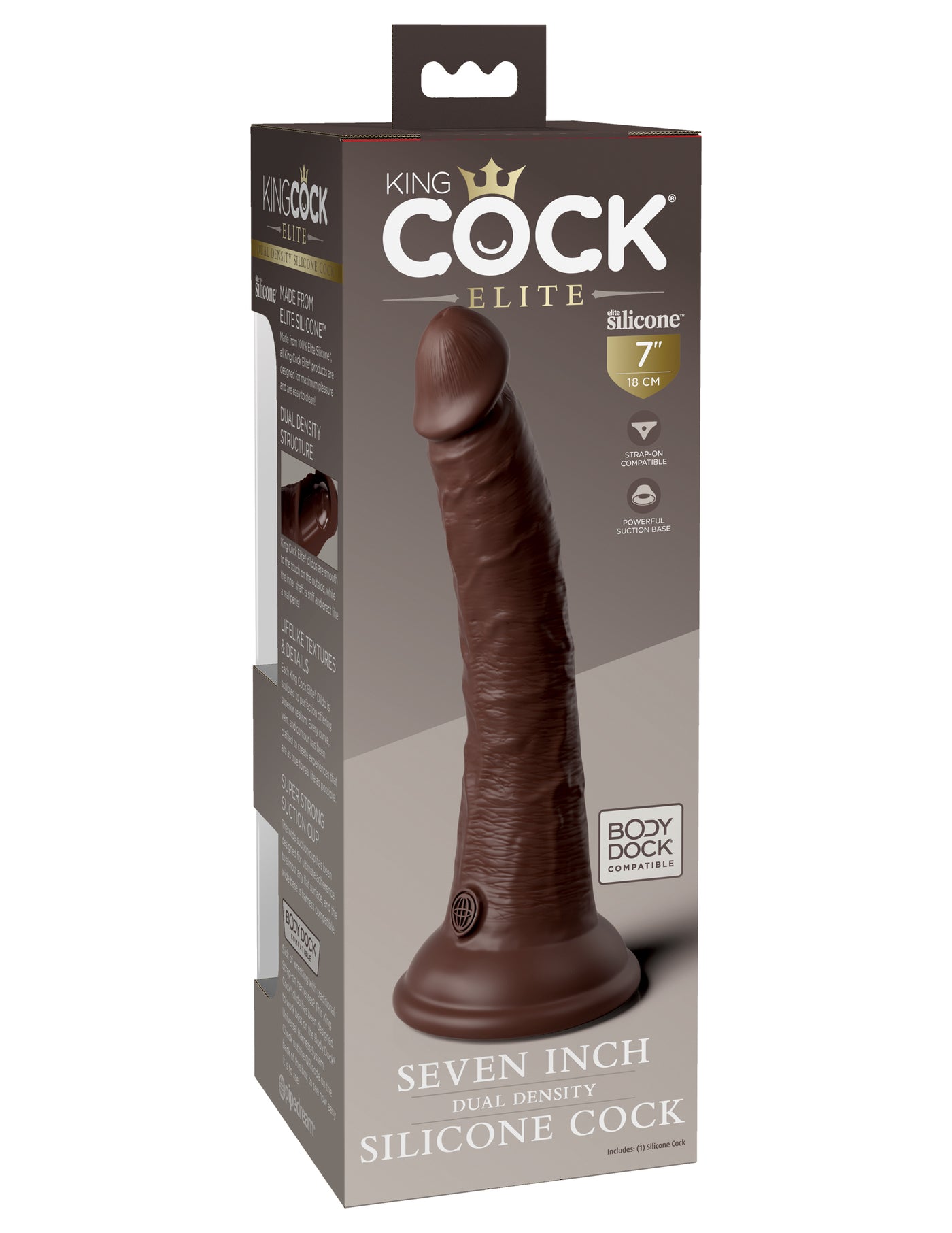 King Cock Elite 7" Silicone Dual Density Cock - Brown