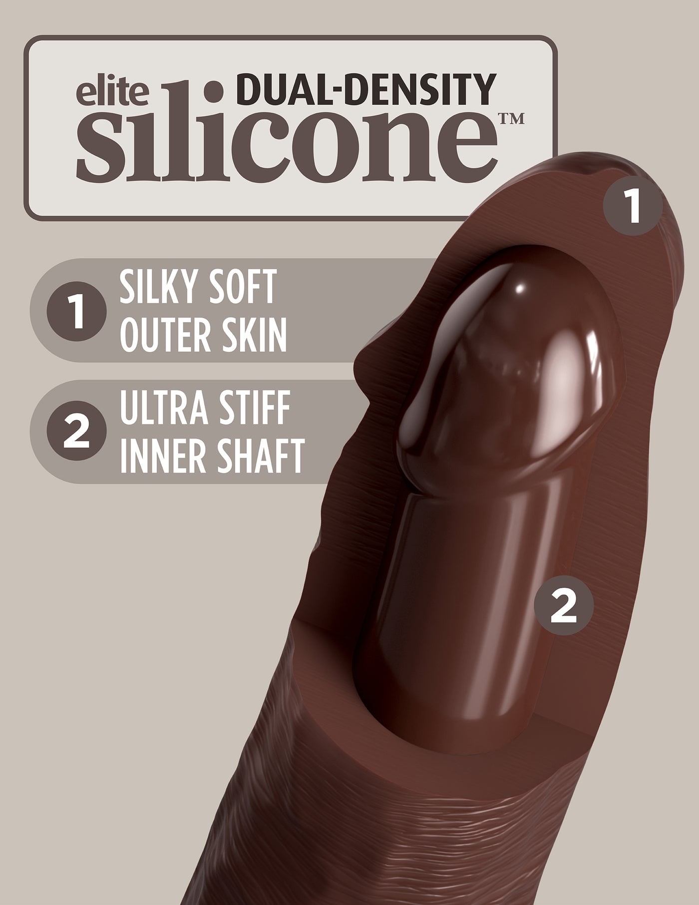 King Cock Elite 7" Silicone Dual Density Cock - Brown