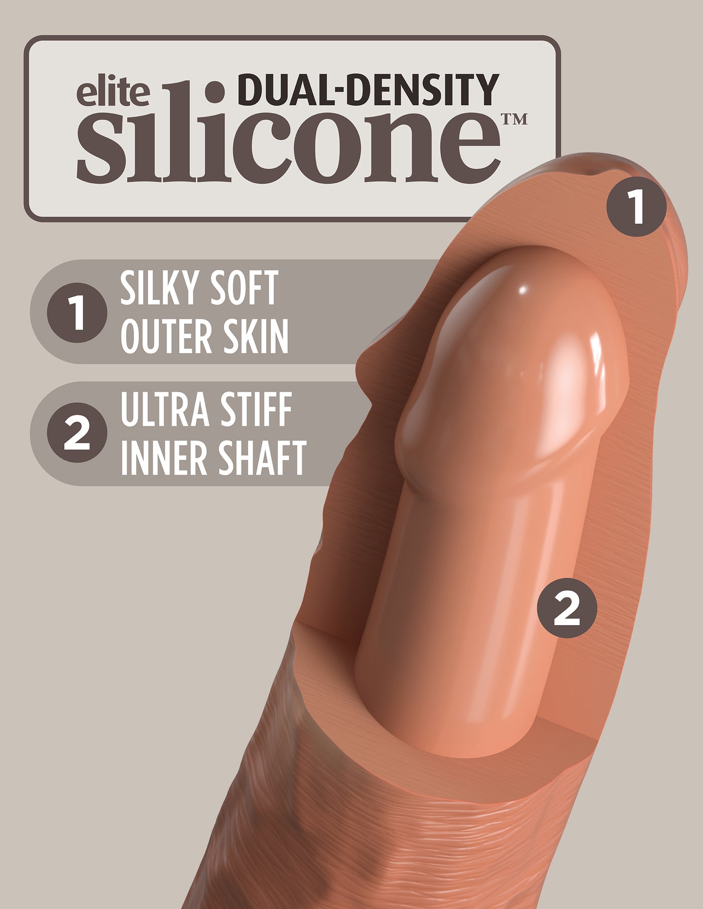 King Cock Elite 8" Silicone Dual Density Cock - Tan