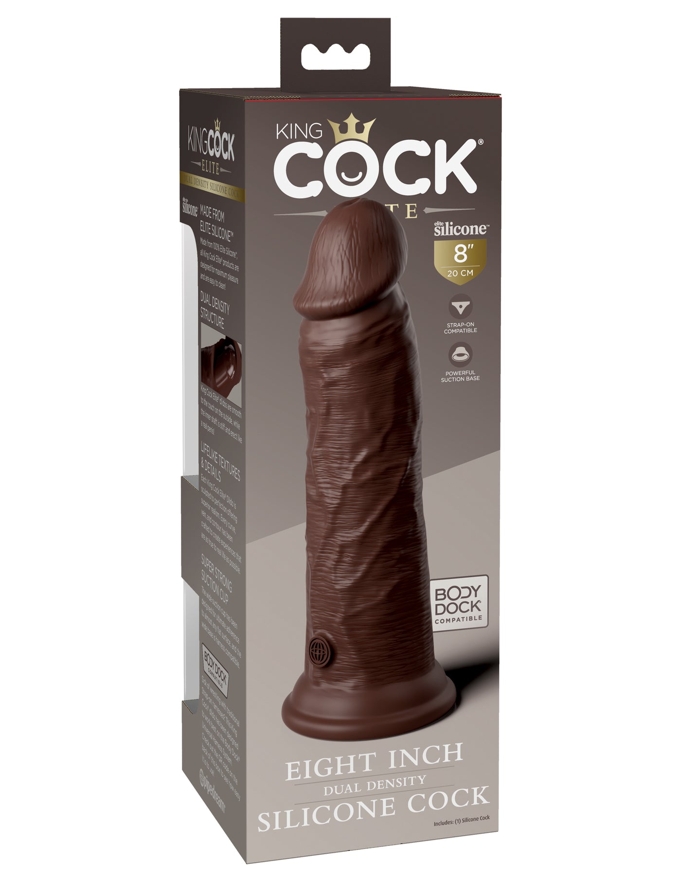 King Cock Elite 8" Silicone Dual Density Cock - Brown