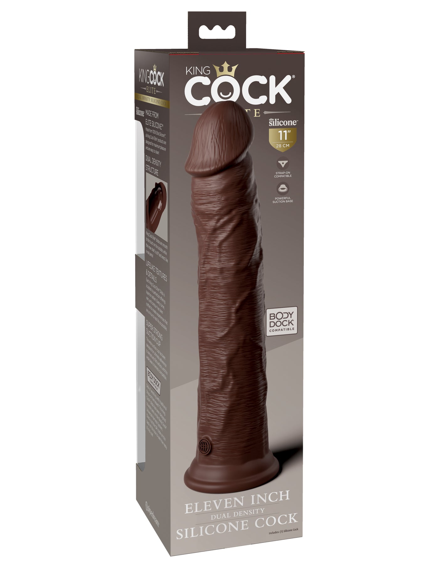 King Cock Elite 11" Silicone Dual Density Cock - Brown