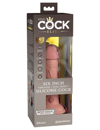 King Cock Elite 6" Vibrating Silicone Dual Density Cock - Light