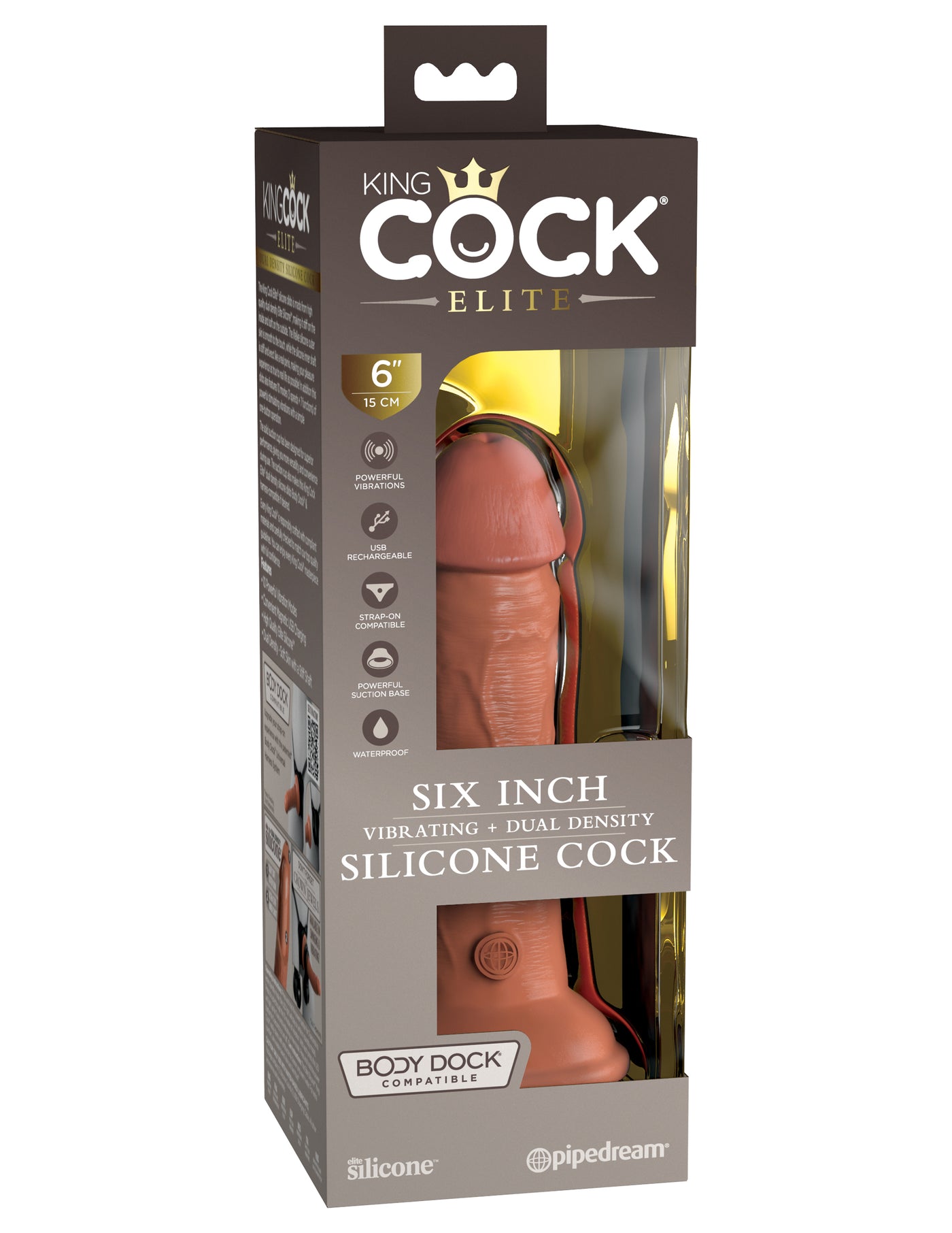 King Cock Elite 6" Vibrating Silicone Dual Density Cock - Tan