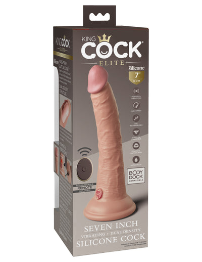 King Cock Elite 7" Vibrating Silicone Dual Density Cock with Remote - Light