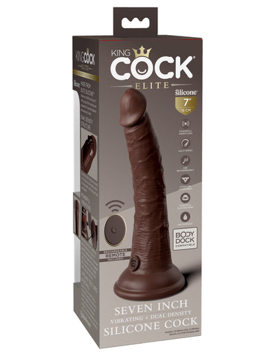 King Cock Elite 7" Vibrating Silicone Dual Density Cock with Remote - Brown