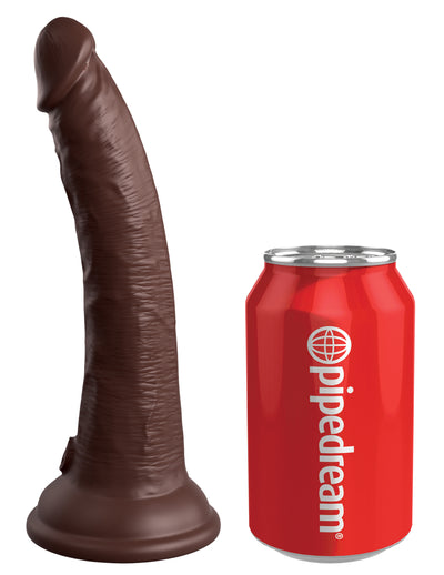 King Cock Elite 7" Vibrating Silicone Dual Density Cock with Remote - Brown