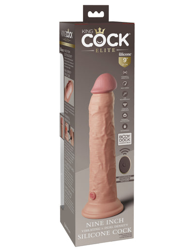 King Cock Elite 9" Vibrating Silicone Dual Density Cock with Remote - Light