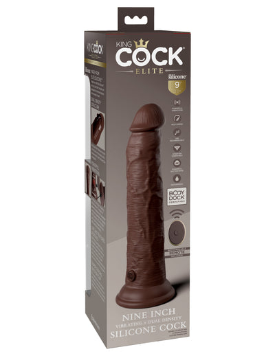 King Cock Elite 9" Vibrating Dual Density Cock with Remote - Brown