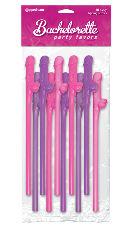 Bachelorette Party Favors Dicky Sipping Straws - Pink/Purple 10 pcs