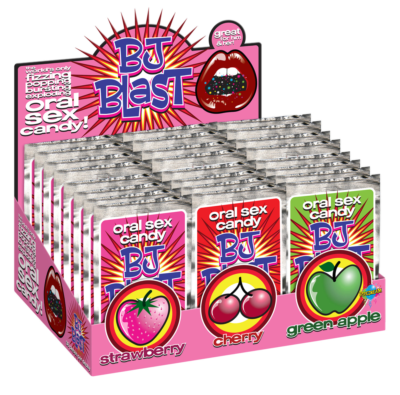 Pipedream BJ Blast Display - Strawberry - Cherry - Apple 36 pcs