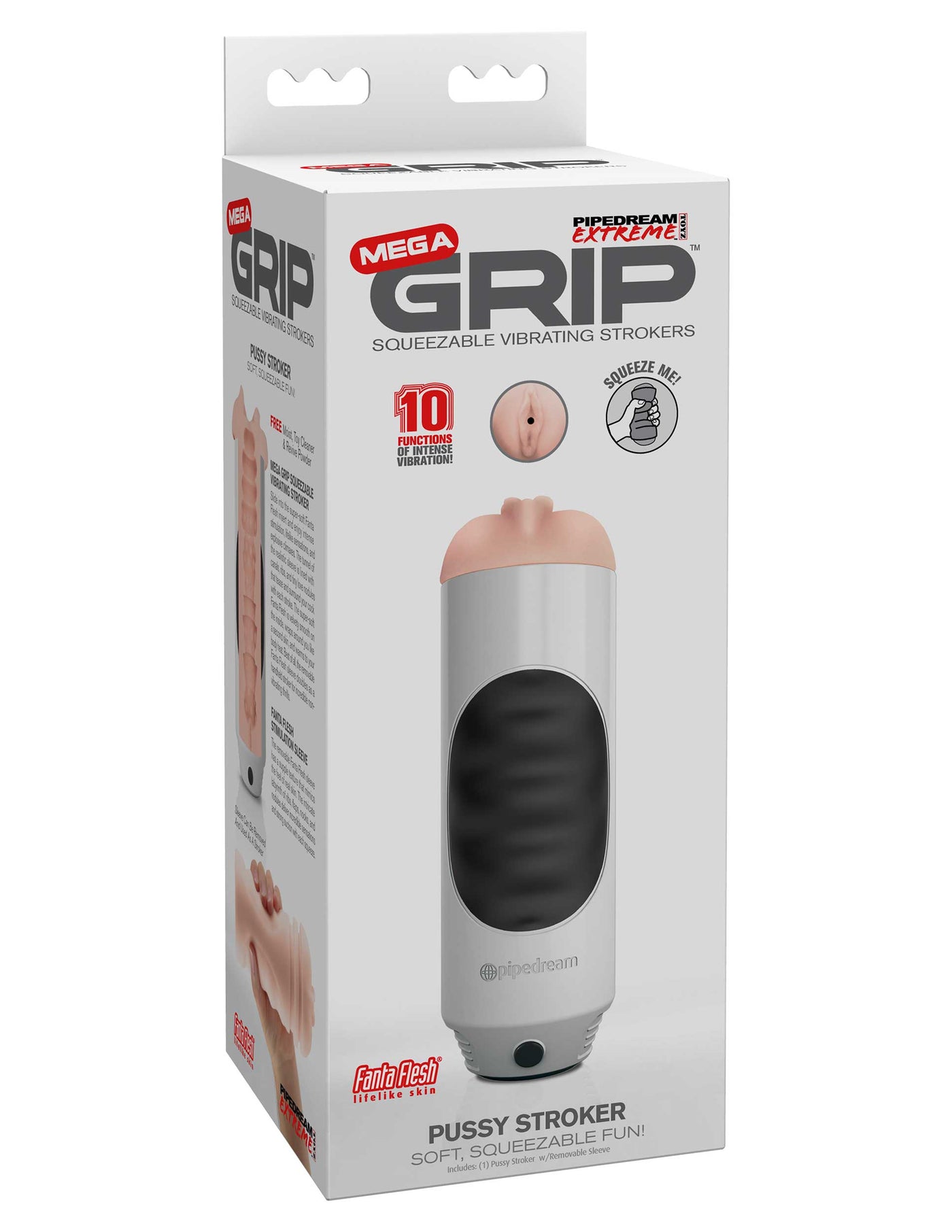 Pipedream Extreme Toyz Mega Grip Vibrating Stroker Pussy - White/Black/Light