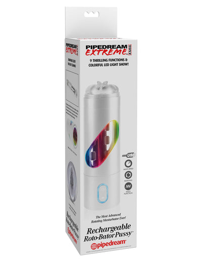 Pipedream Extreme Toyz Rechargeable Roto-Bator Pussy - White/Clear/Multi