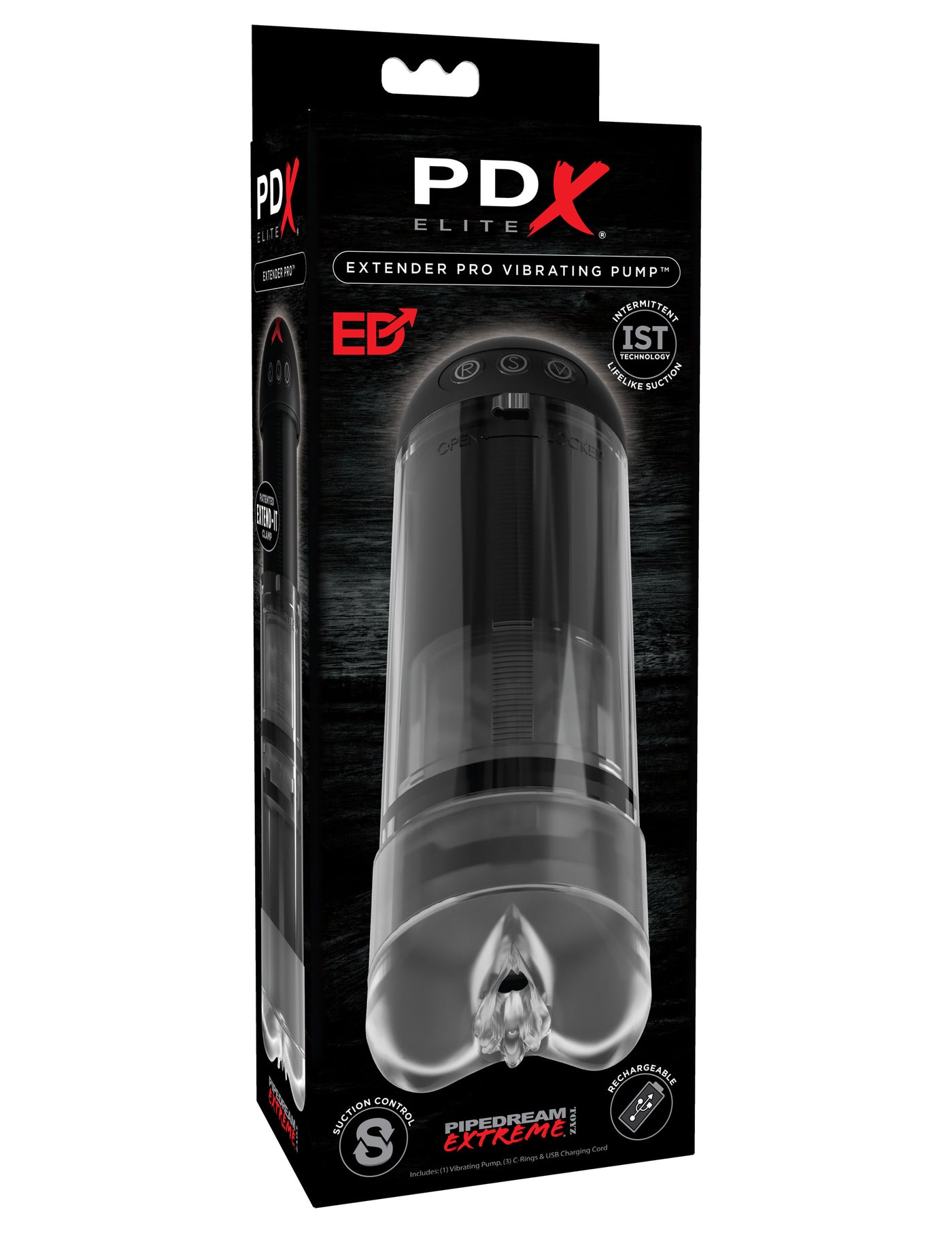 PDX Elite Extender Pro Vibrating Pump - Clear/Black